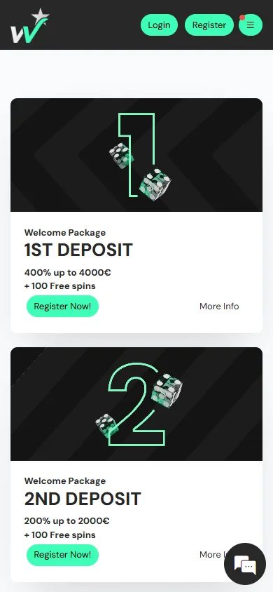 Winner Casino mobile promotions screen with missions and available offers